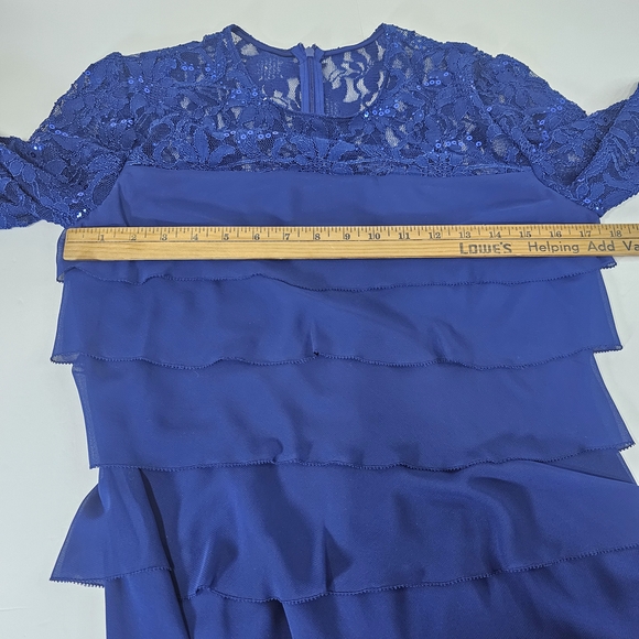 Alex Evenings Electric Blue Lace Tiered Womens Dress Sz 8 Petite - Picture 9 of 13